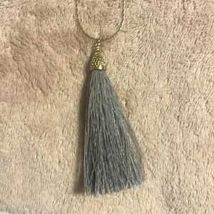 Boutique Gray and Gold Tassel Necklace • Adjustable chain from 31-34 inches